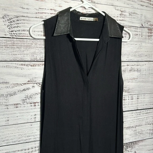 Alice + Olivia Kali TShirt Style Dress Lamb Leather Collar Small - Picture 8 of 17